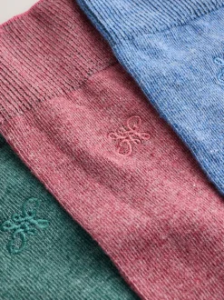 Blue/Green/Grey 5 Pack Embroidered Lasting Fresh Socks