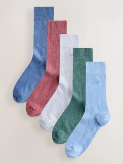 Blue/Green/Grey 5 Pack Embroidered Lasting Fresh Socks