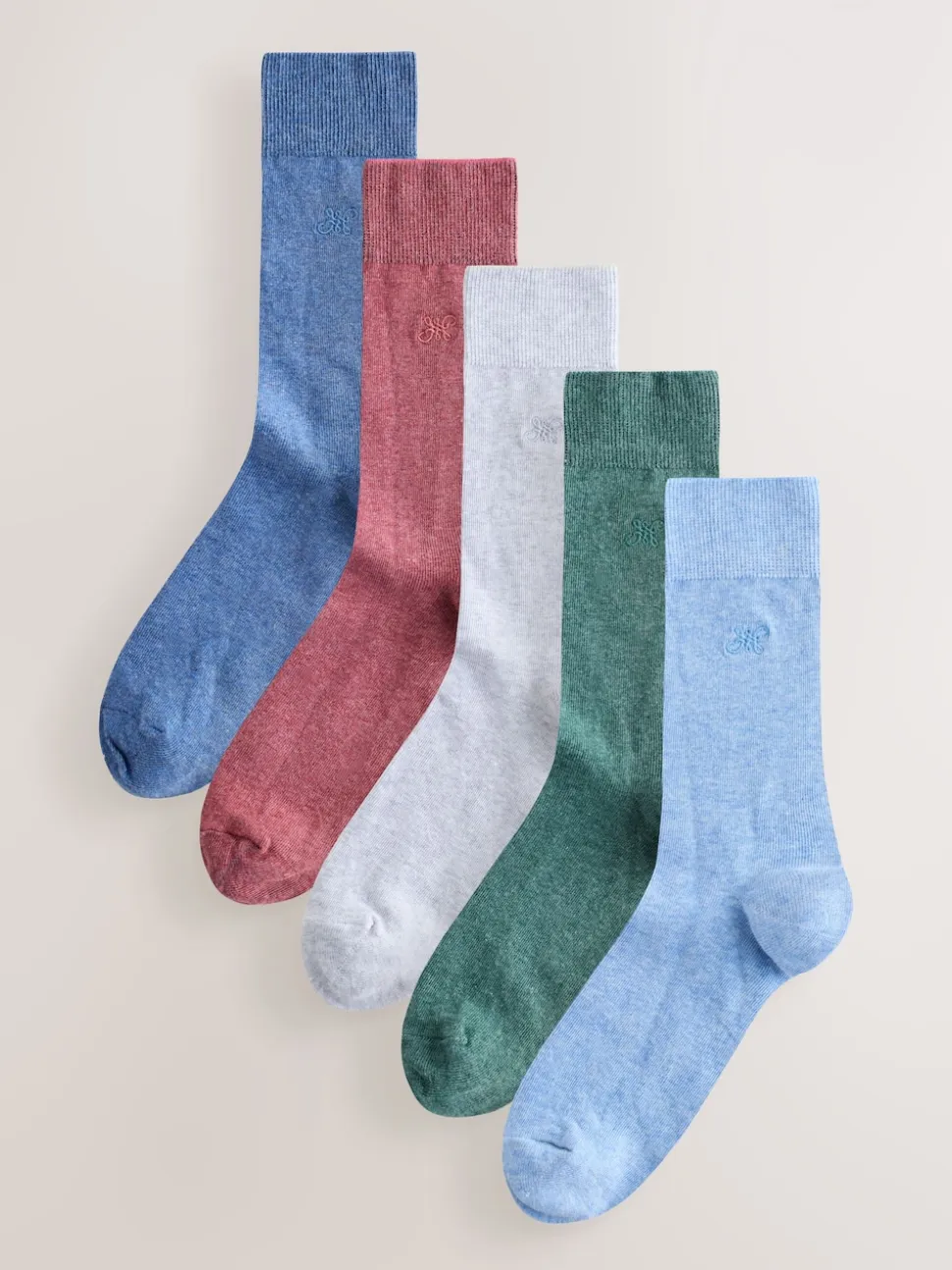 Blue/Green/Grey 5 Pack Embroidered Lasting Fresh Socks