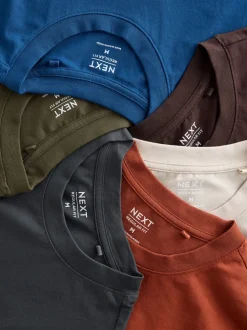 Blue/Green/Grey/Orange/White/Brown Regular Fit Essential Cotton T-Shirts 6 Pack
