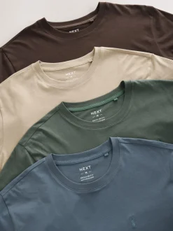 Blue/Green/Neutral/Brown Regular Fit T-Shirts 4 Pack
