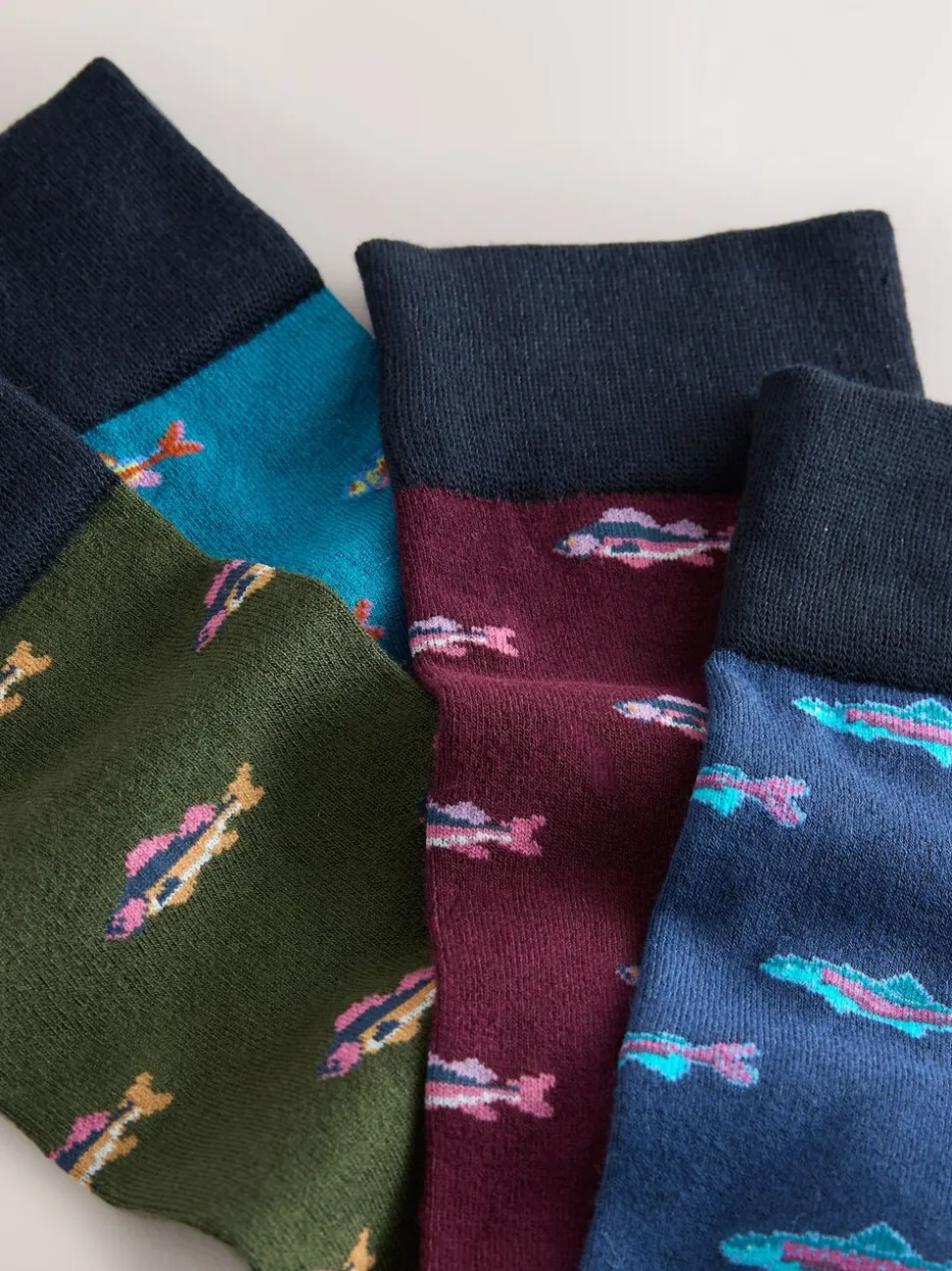 Blue/Green/Red Fish Pattern Modal Signature Socks 4 Pack
