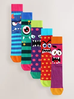 Blue/Green/Red Monster Pattern Socks 5 Pack
