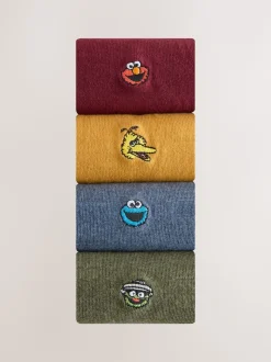 Blue/Green/Red Sesame Street License Embroidered Socks 4 Pack