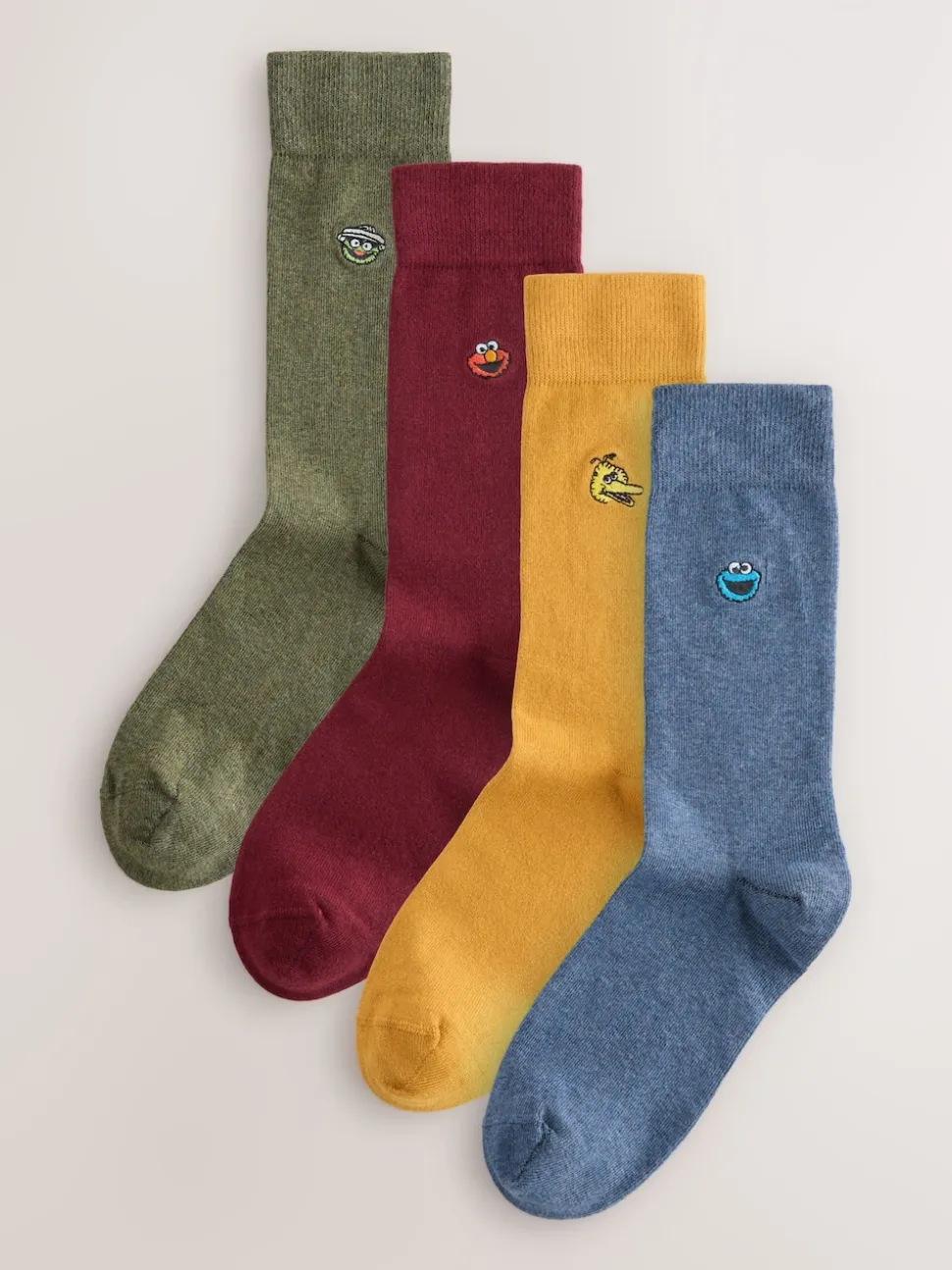 Blue/Green/Red Sesame Street License Embroidered Socks 4 Pack