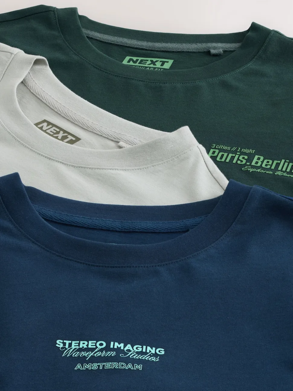Blue/Green/Stone Relaxed Fit Long Sleeve Graphic Multipack T-Shirt