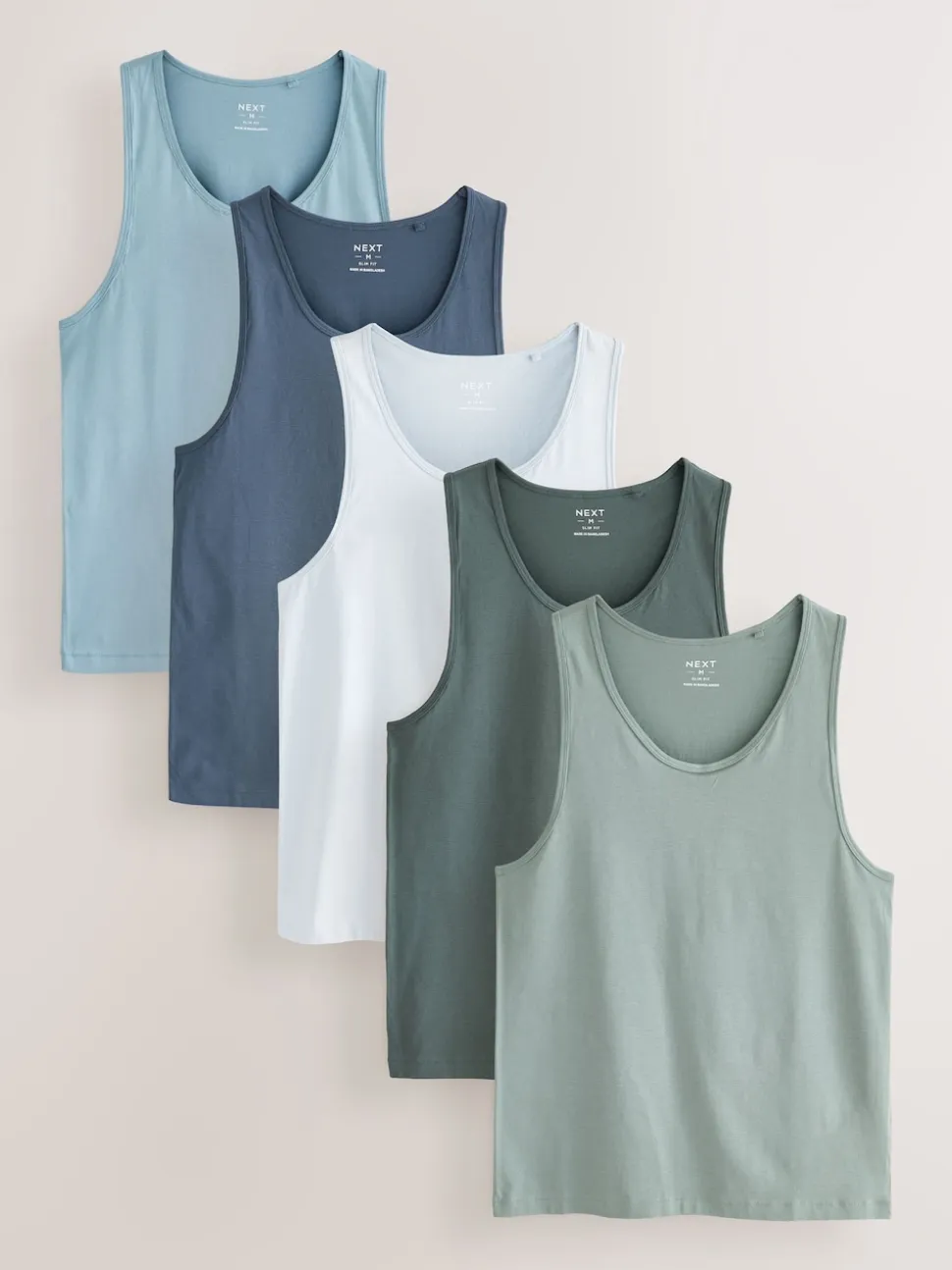 Blue/Grey 100% Cotton Layering Vests 5 Pack