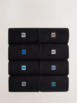 Blue/Grey Logo Embroidered Lasting Fresh Socks 8 Pack
