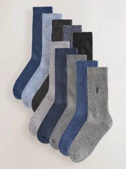 Blue/Grey Twisted Stag Embroidered Heavyweight Socks 10 Pack