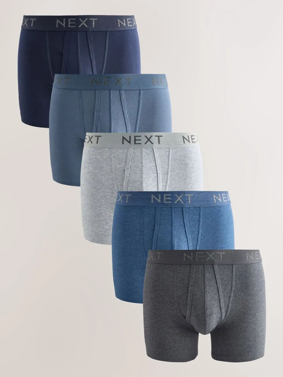 Blue/Grey/Black 5 Pack A-Front Cotton Rich Boxers