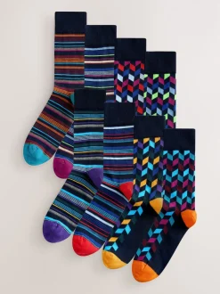 Blue/Orange Pattern Socks 8 Pack