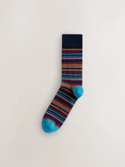 Blue/Orange Pattern Socks 8 Pack
