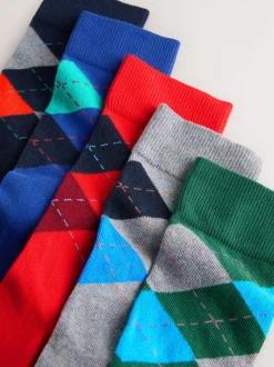 Blue/Orange/Green Argyle Stripe Pattern Socks 5 Pack