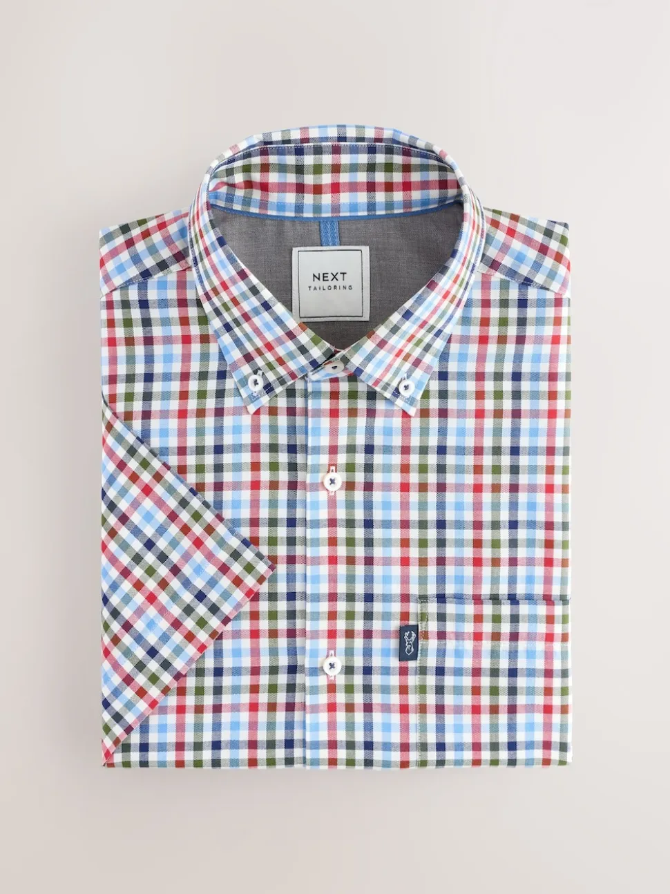 Blue/Red Gingham Easy Iron Button Down Short Sleeve Oxford Shirt