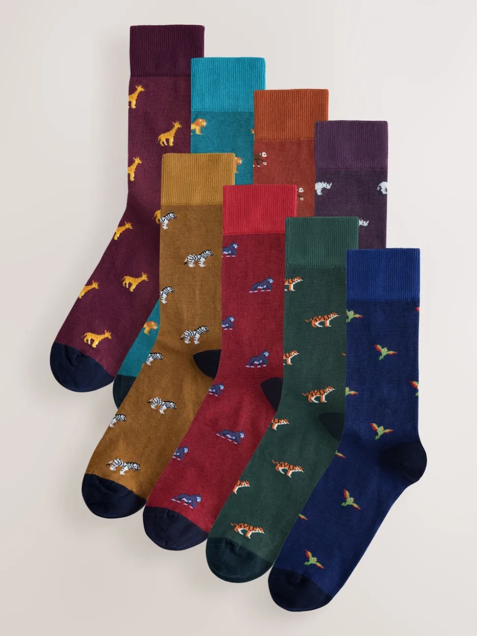 Blue/Red Safari Animals Fun Pattern Socks 8 Pack