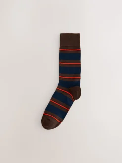Blue/Red/Brown Striped Pattern Socks 8 Pack