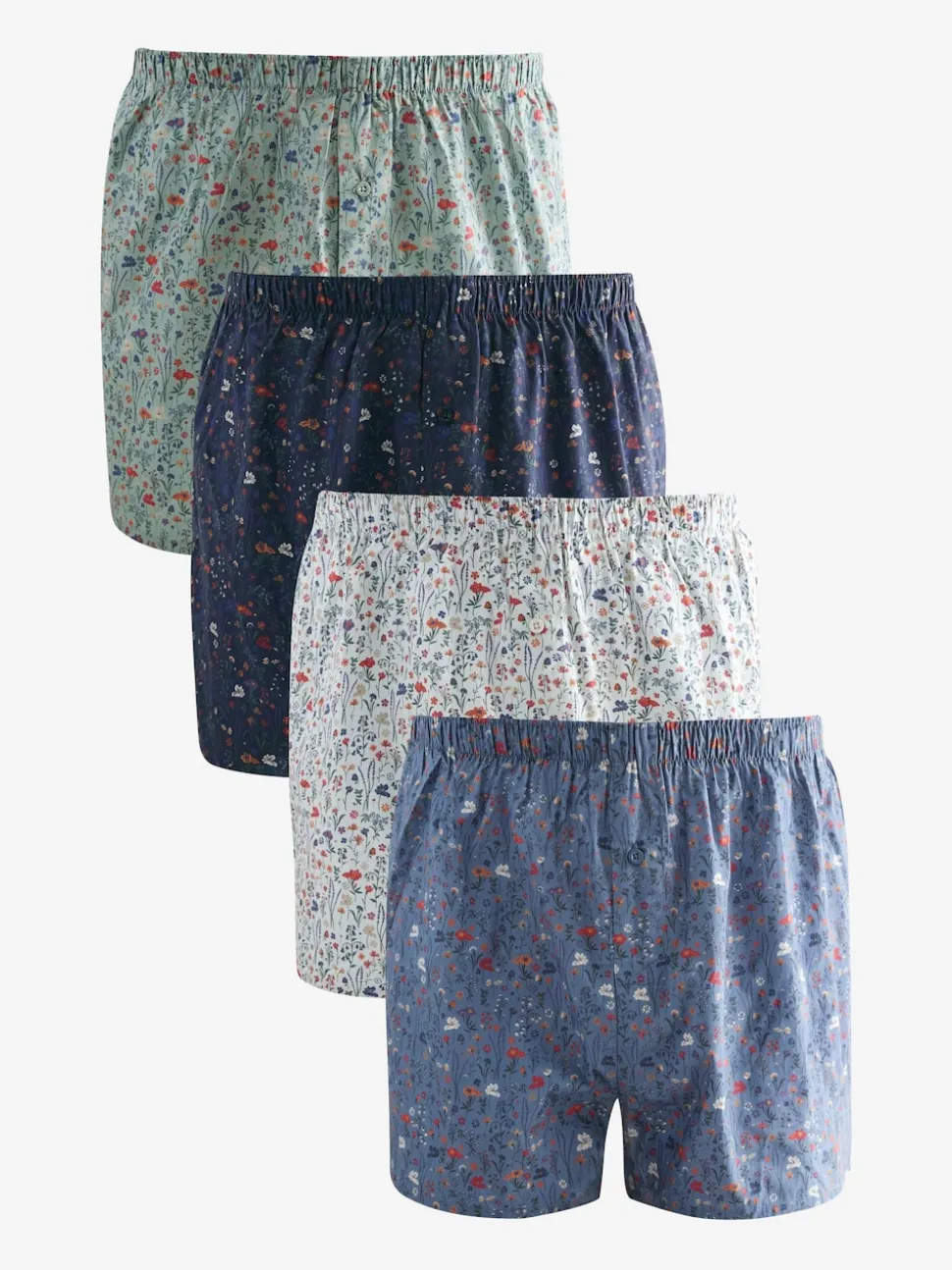 Blue/White/Green Floral 4 pack Woven Pure Boxers