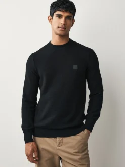 BOSS Black Anion Regular Fit Logo Patch Cashmere Blend Knit Jumper