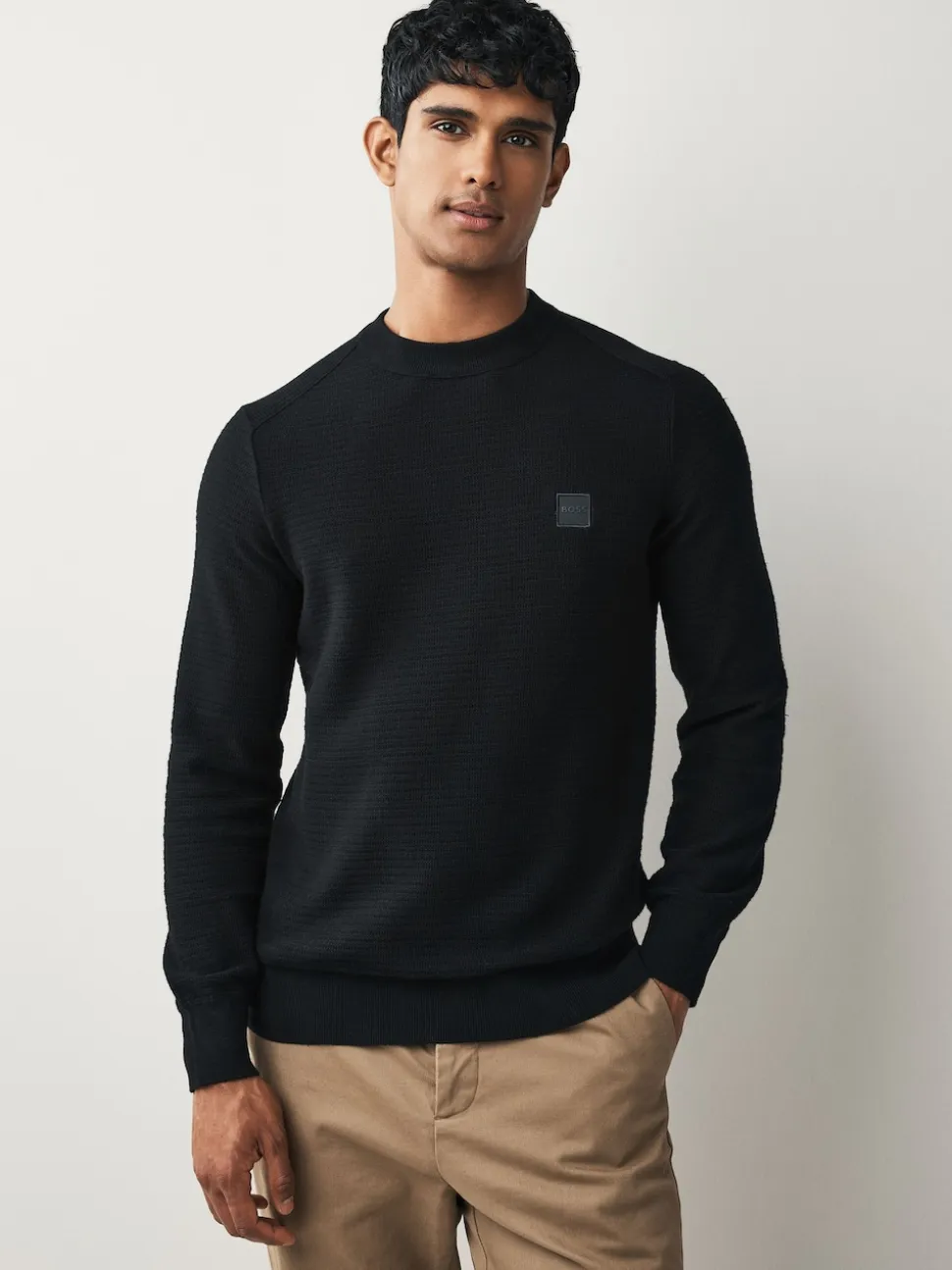 BOSS Black Anion Regular Fit Logo Patch Cashmere Blend Knit Jumper