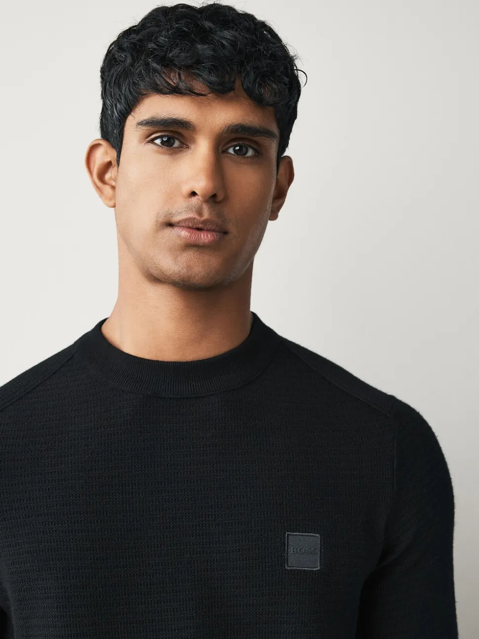 BOSS Black Anion Regular Fit Logo Patch Cashmere Blend Knit Jumper