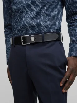 BOSS Black Brushed Metal Leather Belt