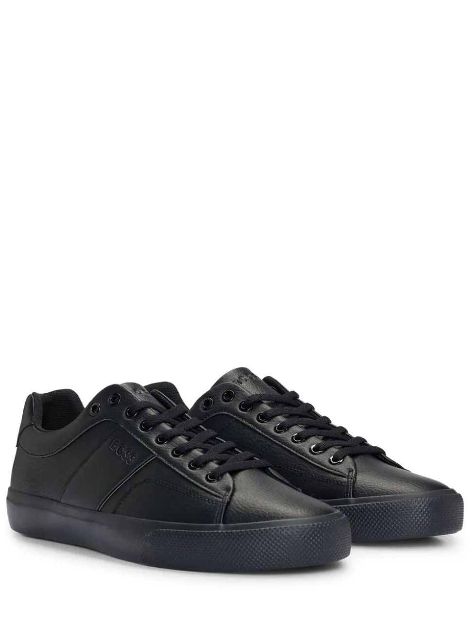 BOSS Black Dark Faux-Leather Trainers With Plain And Grained Textures
