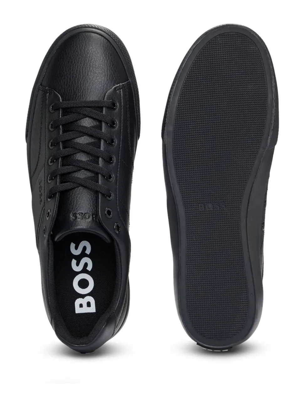 BOSS Black Dark Faux-Leather Trainers With Plain And Grained Textures