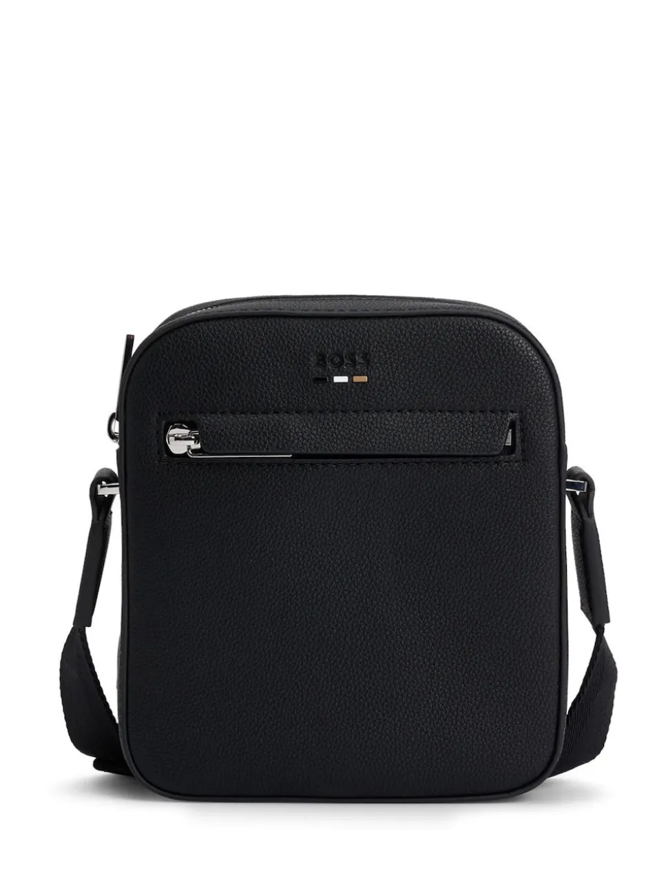 BOSS Black Grained Faux Fur Leather Reporter Bag