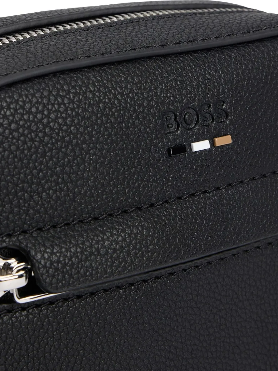 BOSS Black Grained Faux Fur Leather Reporter Bag