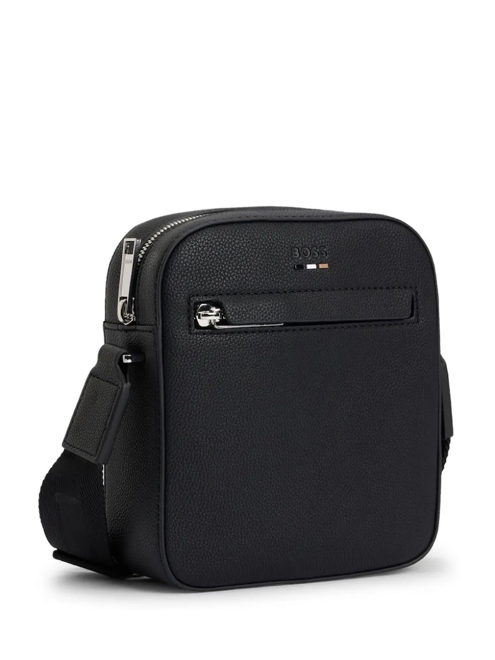 BOSS Black Grained Faux Fur Leather Reporter Bag