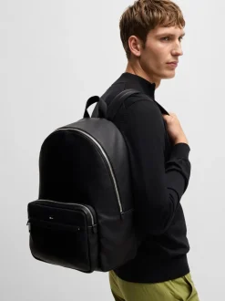 BOSS Black Grained Faux-Leather Backpack