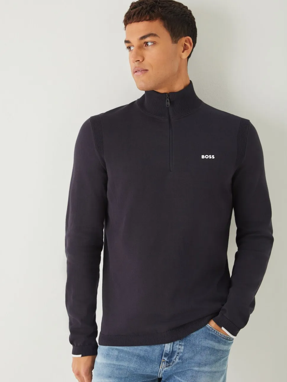 BOSS Blue Regular Fit Ever Quarter Zip Jumper