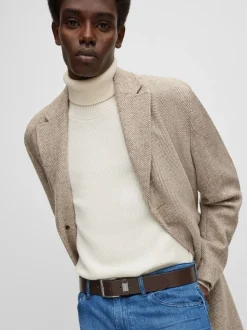 BOSS Brown Brushed Metal Leather Belt