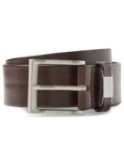 BOSS Brown Brushed Metal Leather Belt