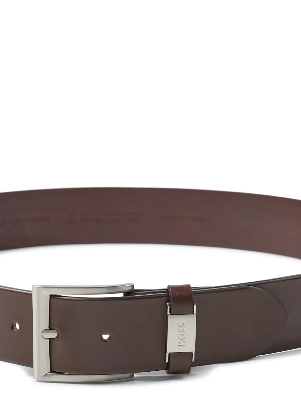 BOSS Brown Brushed Metal Leather Belt