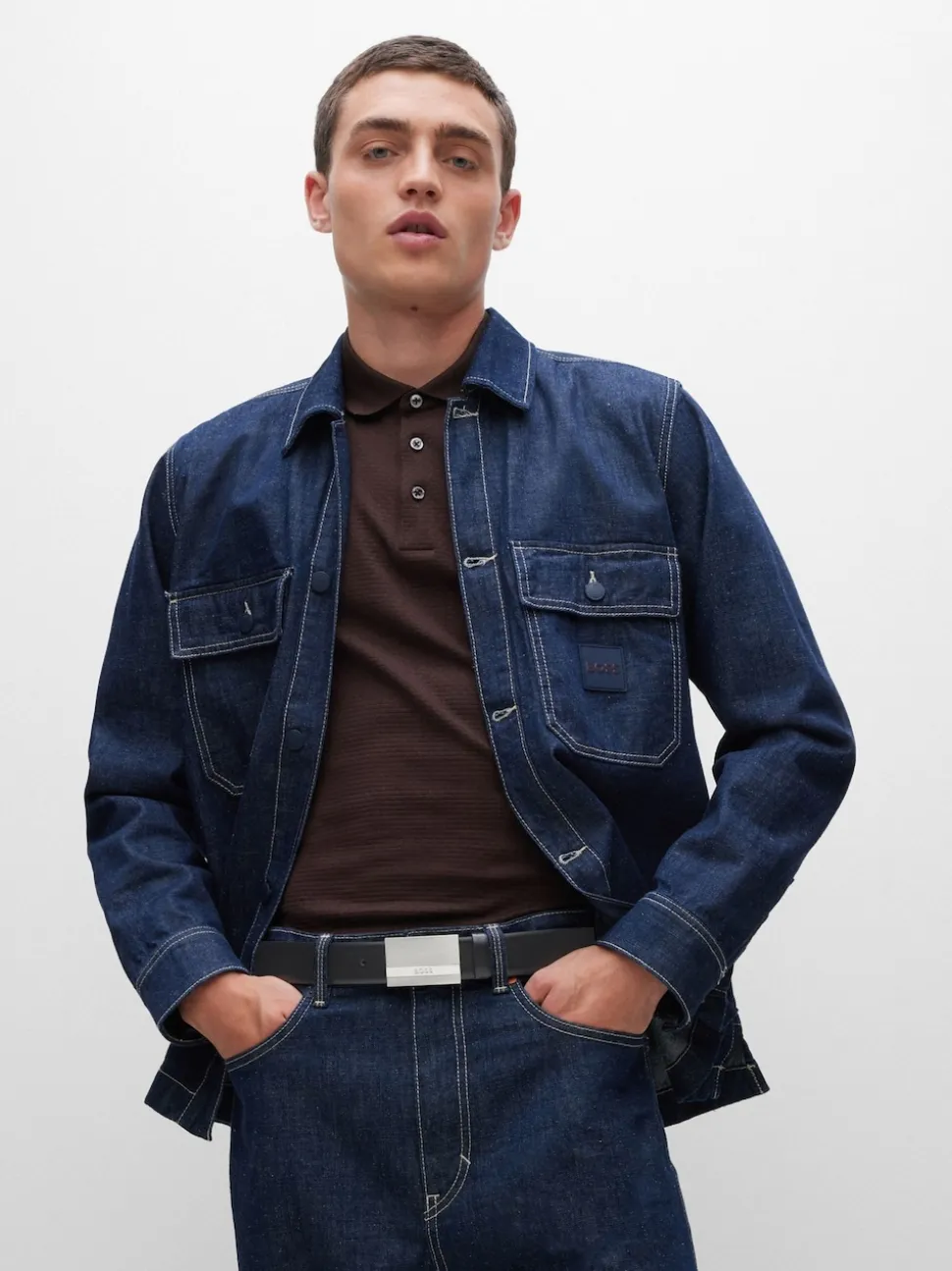 BOSS Cobalt Black Baxton Leather Belt