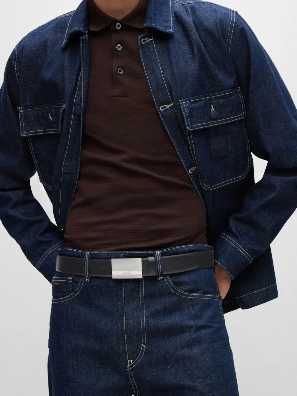 BOSS Cobalt Black Baxton Leather Belt