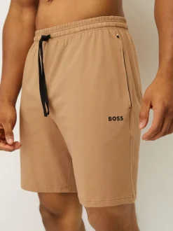 BOSS Cream Regular-Fit Logo Stretch Shorts