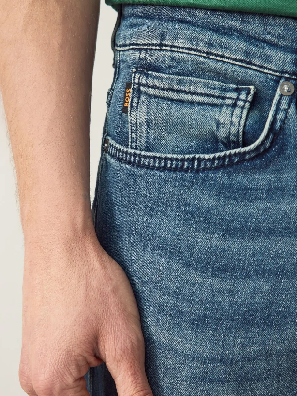 BOSS Denim Blue Tapered Fit Comfort Stretch Denim Jeans