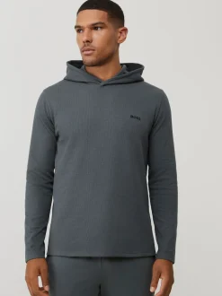 BOSS Green Waffle Long Sleeve Hooded Top