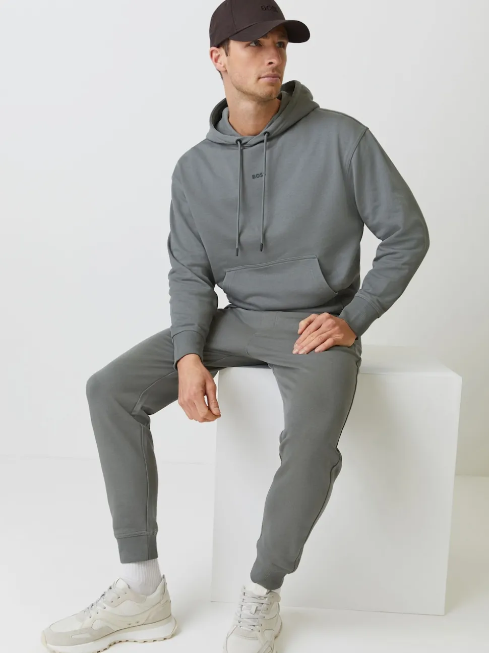 BOSS Grey Logo Hooded Tracksuit