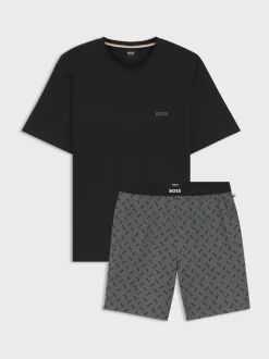 BOSS Grey Regular-Fit Logo Pyjamas Set