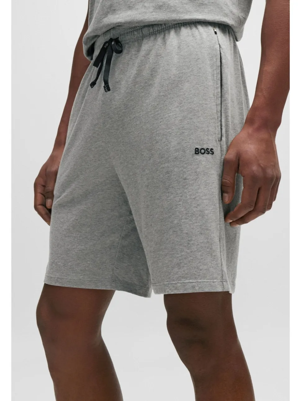 BOSS Grey Regular-Fit Logo Stretch Shorts