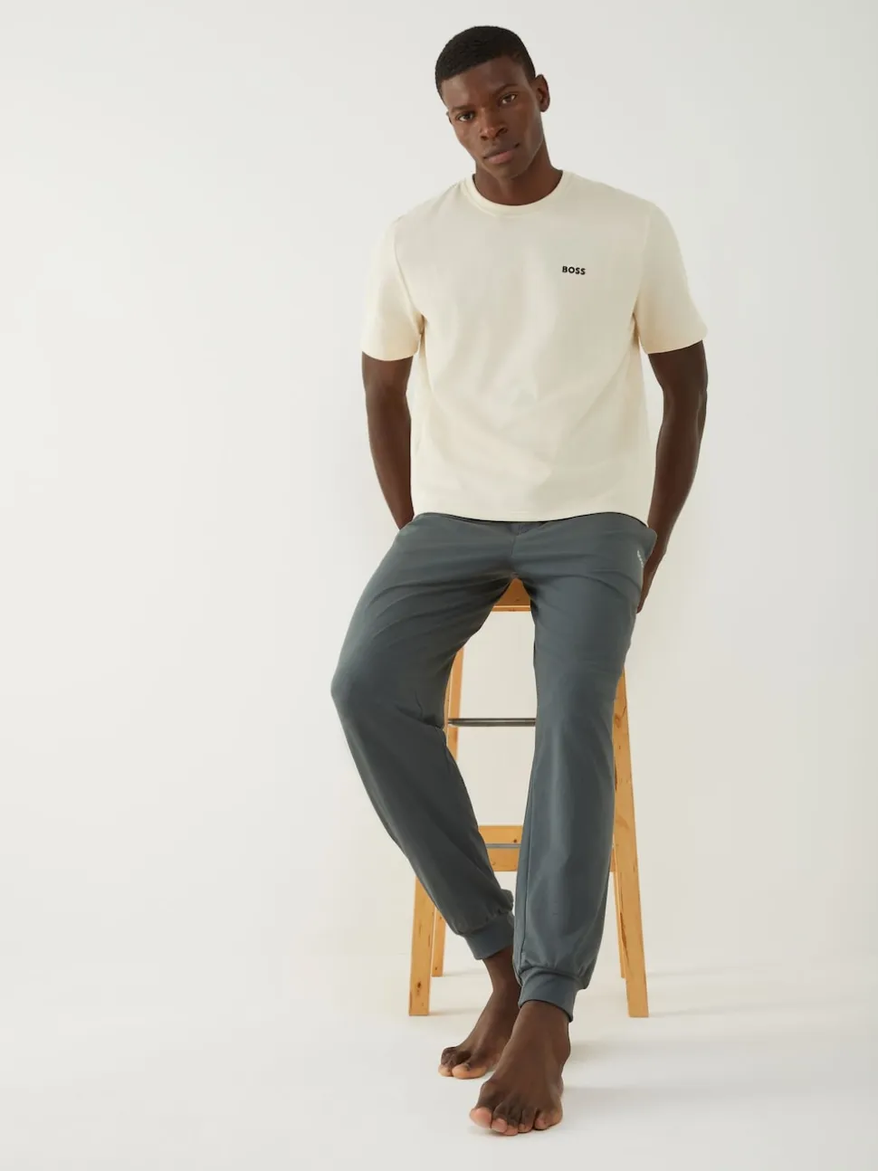 BOSS Grey Stretch Cotton Tracksuit Bottoms