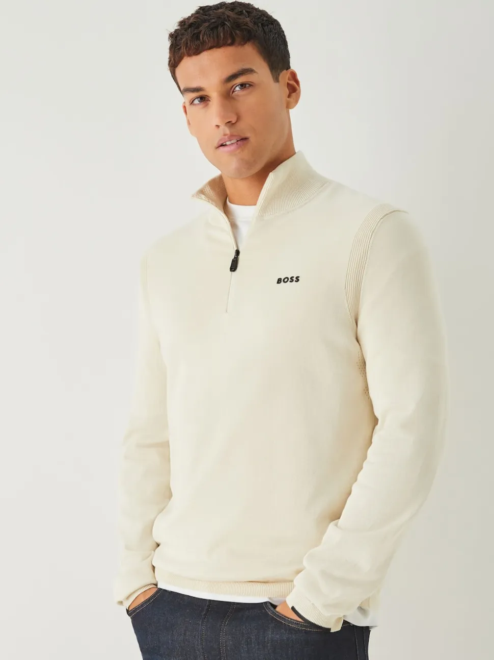 BOSS White Regular Fit Ever Quarter Zip Jumper