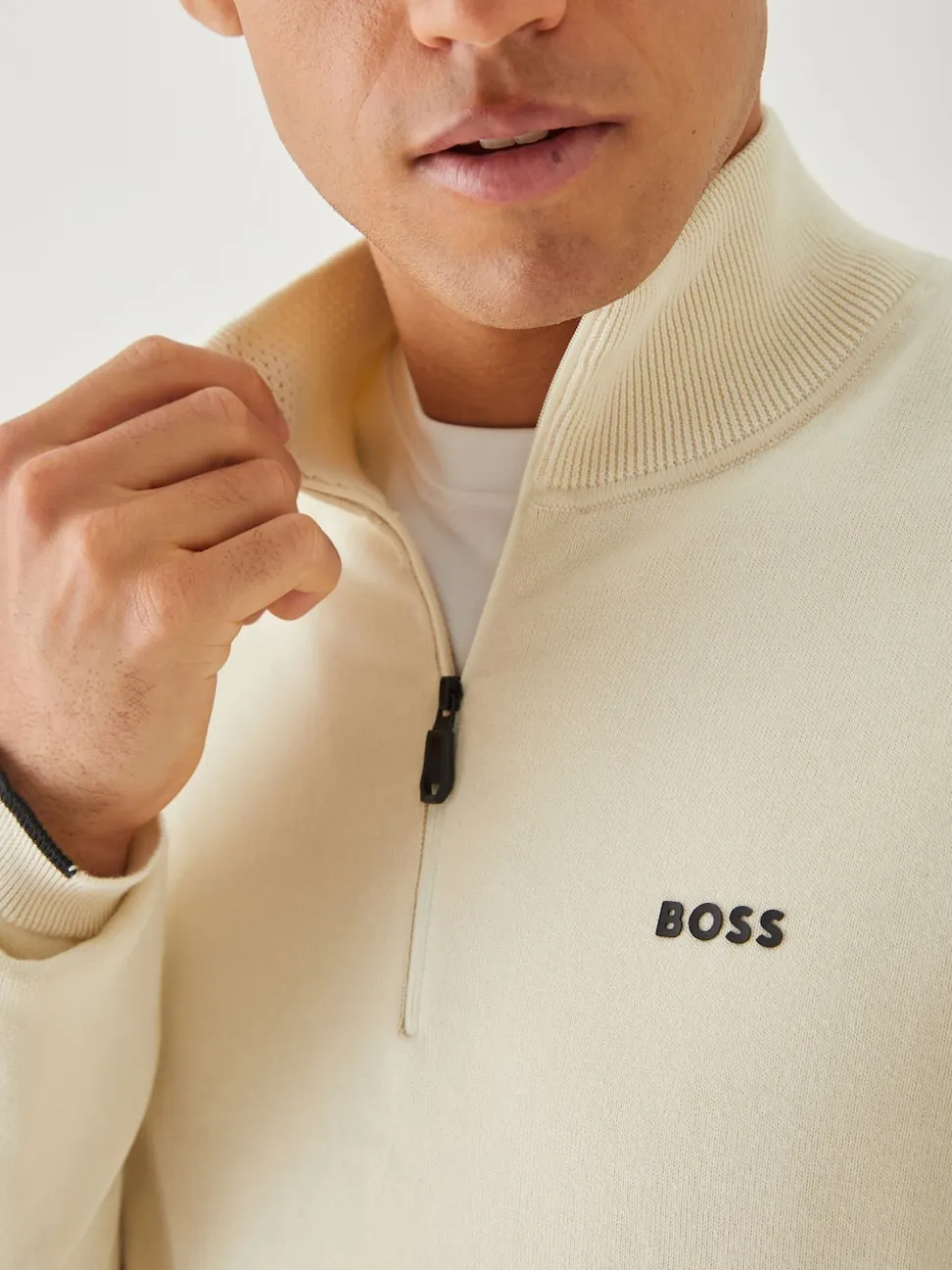 BOSS White Regular Fit Ever Quarter Zip Jumper