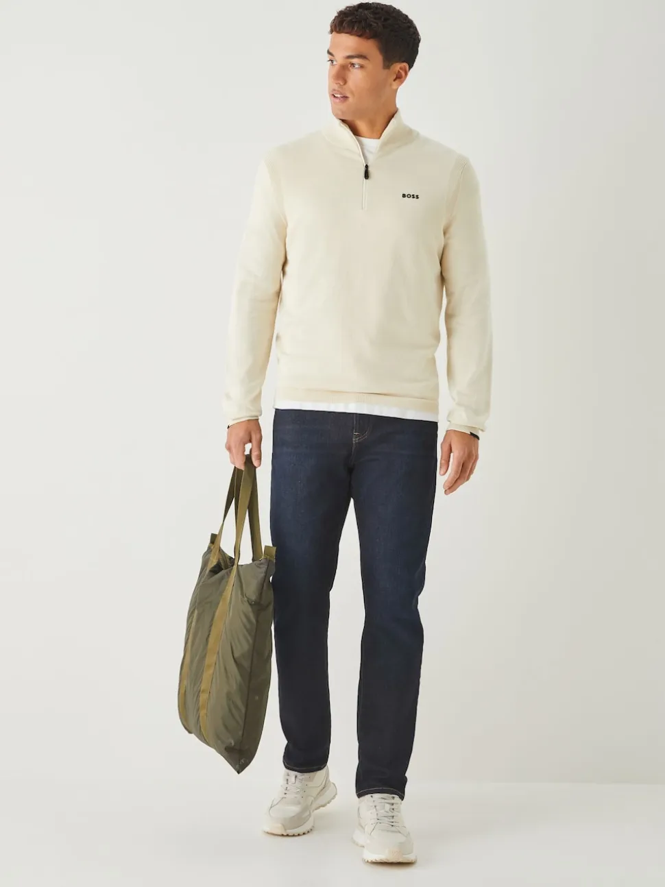 BOSS White Regular Fit Ever Quarter Zip Jumper
