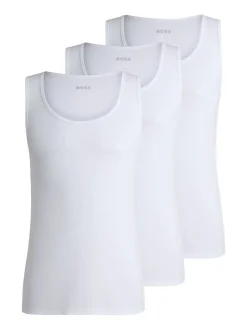 BOSS White Ribbed 100% Cotton Vest Tops 3 Pack