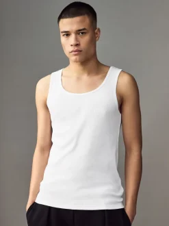 BOSS White Ribbed 100% Cotton Vest Tops 3 Pack
