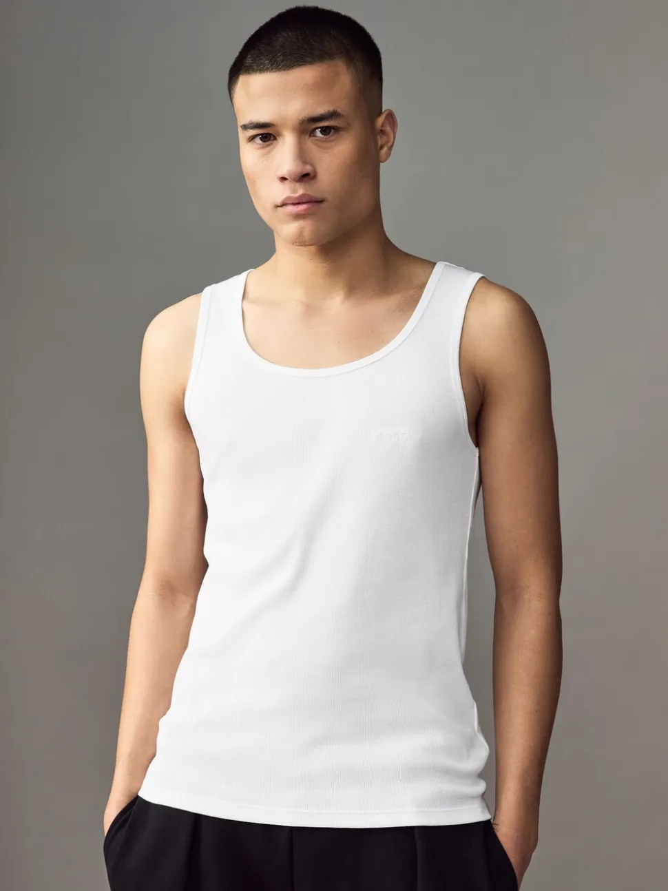 BOSS White Ribbed 100% Cotton Vest Tops 3 Pack